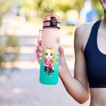 Gepersonaliseerde Cartoonfiguur Geboortebloem Sport Waterfles Kleurverloop Drinkfles met Naam Verjaardagscadeau voor Familie