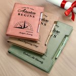 Personalized Adventure Begin Compass Design PU Leather Binder Notebook with Name School Name and Pen Graduation Gift for Graduates