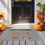Personalized Weird Pumpkin Dancing Skeleton Non-slip Door Mat with Title and 3-8 Names Home Decor Housewarming Halloween Gift for Family Friends