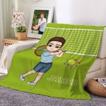 Personalized Cartoon Character Tennis Pickle Ball Badminton Soft Throw Blanket with Name Home Decor Birthday Gift for Men Women Ball Lovers