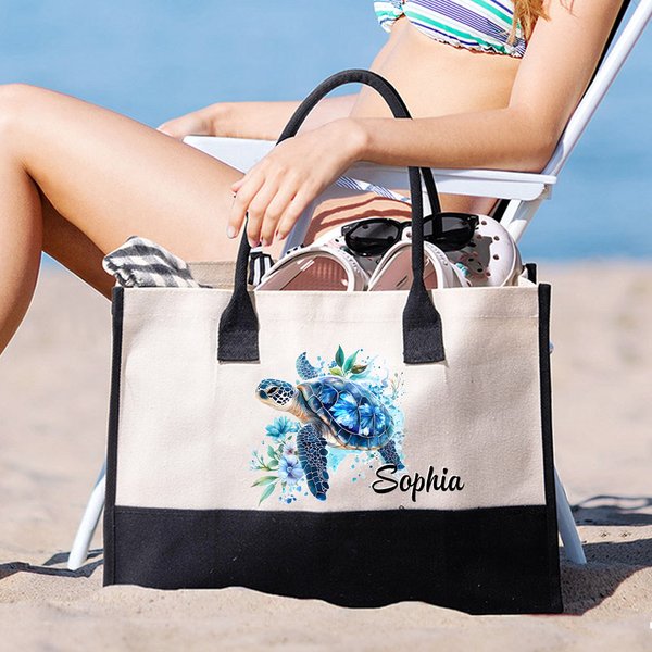 Henkilökohtainen Floral merikilpikonna Suuri kangas Kangas Kangaskassi nimi Travel Accessory Syntymäpäivä Vuosipäivä lahja naisille