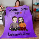 Personalized Together Since Many Years Rainbow Cartoon Character Soft Throw Blanket with Name Home Decor Birthday Valentine's Day Gift for Couple