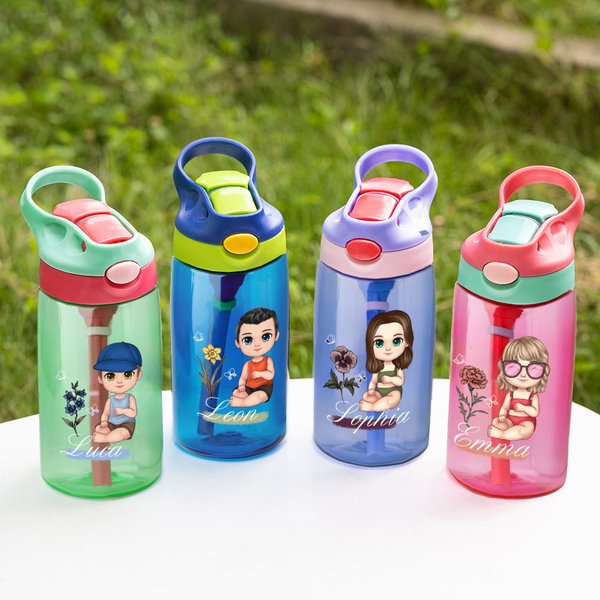 Personalisierte Niedliche Cartoon Kinder Trinkflasche mit Namen 475 ml Outdoor-Essentials Schulanfang Einschulung Geschenk für Kinder