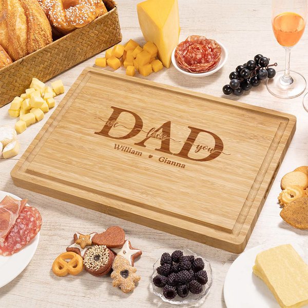 Personalized Daddy We Love You FSC Bamboo Charcuterie Cutting Board with Juice Groove Engraved 1-12 Kids Names Father's Day Gift for Dad Grandpa