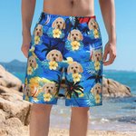 Personalised Hawaiian Theme  Palm Trees Beach Shorts with Pet Photo and Drawstring Summer Travel Vacation Essential Birthday Gift for Men Pet Lovers