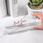 Henkilökohtainen selkeä akryyli nimikyltti merkki tekstillä Toimistotarvikkeet Desk Decor Syntymäpäivälahja Leader Kollega