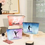 Personalized Watercolor Dancer Silhouette Portable Makeup Bag with Name Travel Storage Anniversary Birthday Gift for Dance Lovers