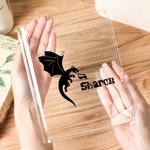 Personalised Cool Flying Dragon Pattern Clear Bookend Vase with Name Aesthetic Room Decor Birthday Gift for Mom Grandma Book Lovers