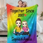 Personalized Together Since Many Years Rainbow Cartoon Character Soft Throw Blanket with Name Home Decor Birthday Valentine's Day Gift for Couple
