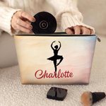 Personalized Watercolor Dancer Silhouette Portable Makeup Bag with Name Travel Storage Anniversary Birthday Gift for Dance Lovers