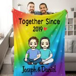 Personalized Together Since Many Years Rainbow Cartoon Character Soft Throw Blanket with Name Home Decor Birthday Valentine's Day Gift for Couple