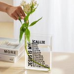 Personalised Cross Bible Quotes Clear Bookend Vase with Name Aesthetic Room Decor Baptism Birthday Gift for Women Christians Book Lovers