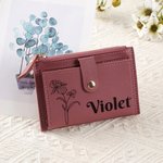 Personalised Birth Flower PU Leather Portable Wallet with Name and Card Holder Wedding Birthday Anniversary Gift for Women