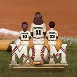 Personalized Baseball Mom and 1-4 Kids Wooden Wooden Plaque Ornament with Name Table Decor Game Day Birthday Gift for Family Baseball Lovers