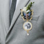 Personalised Blue and Gold Butterfly 1-3 Photos Brooch Pin Adorned with Zircon Wedding Anniversary Graduation Ceremony Birthday Gift for Newlyweds