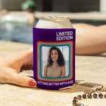 Personalized Stripes Retro Radio Photo Insulated Beer Can Cooler Sleeve with Year and Text Birthday Party Gift for Family Friends