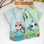 Personalized Cute Marine Animals Quick Dry Kid Hooded Beach Towel with Name Travel Essentials Summer Vacation Birthday Gift for Boys Girls
