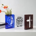 Personalised Cross Bible Quotes Clear Bookend Vase with Name Aesthetic Room Decor Baptism Birthday Gift for Women Christians Book Lovers