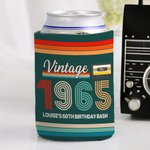 Personalized Stripes Retro Radio Photo Insulated Beer Can Cooler Sleeve with Year and Text Birthday Party Gift for Family Friends