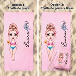 Toalla de playa personalizada multicolor y de secado rápido con dibujo de mujer y flor de nacimiento con nombre accesorio de playa regalo para amiga