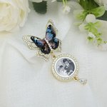 Personalised Blue and Gold Butterfly 1-3 Photos Brooch Pin Adorned with Zircon Wedding Anniversary Graduation Ceremony Birthday Gift for Newlyweds