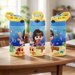 Personalisierte Meer Tier niedlich 3D Tauchen Kind 12 oz isolierte Wasserflasche mit Namen und Stroh zurück zu Schule Geburtstag Geschenk für Jungen Mädchen