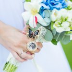 Personalised Blue and Gold Butterfly 1-3 Photos Brooch Pin Adorned with Zircon Wedding Anniversary Graduation Ceremony Birthday Gift for Newlyweds