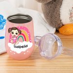 Personalized Rainbow Cloud Cartoon Character 10 oz Insulated Sippy Cup with Name and Handle Baby Shower Birthday Gift for Toddler Kid