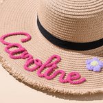 Personalisierte geflochtene Blume Floppy Beach Hat mit Namen Sommer Accessoire Geburtstag Urlaub Flitterwochen Geschenk für Frauen