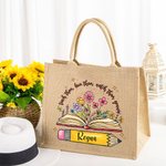 Personalizzato Matita Libri Fiori Juta Tote Bag con nome Grande stoccaggio Viaggio Accessorio Festa Compleanno Regalo per le donne