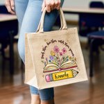 Personalizzato Matita Libri Fiori Juta Tote Bag con nome Grande stoccaggio Viaggio Accessorio Festa Compleanno Regalo per le donne