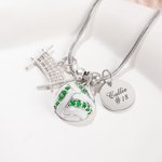 Personalized Birthstone Volleyball Pendant Necklace with Engraved Text Team Anniversary Celebration Gift for Women