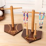 Personalized Baseball Softball Wooden Necklace Ring Holder with Engraved Name and Number Birthday Game Day Team Gift for Sport Lovers