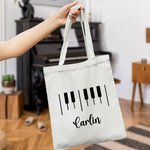 Personalized Piano Keys Durable Large Canvas Bag with Name Teacher's Day Appreciation Birthday Gift for Music Lover Teacher