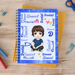 Personalized Cartoon Character Multicolor A5 Spiral Notebook with Name and Initial Anniversary Birthday Gift for Girls Boys