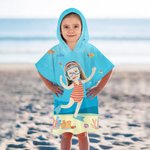 Toalla de playa con capucha personalizada con foto de cara personaje de dibujos animados de buceo regalo de vacaciones en la piscina para niños