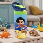 Personalisierte Meer Tier niedlich 3D Tauchen Kind 12 oz isolierte Wasserflasche mit Namen und Stroh zurück zu Schule Geburtstag Geschenk für Jungen Mädchen