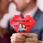 Personalized Together Since Many Years Rainbow Cartoon Character Heart Building Brick Puzzles with Name Home Decor Valentine's Day Gift for Couple