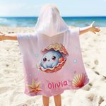 Personalized Cute Marine Animals Quick Dry Kid Hooded Beach Towel with Name Travel Essentials Summer Vacation Birthday Gift for Boys Girls