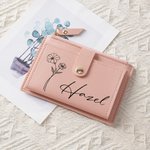 Personalised Birth Flower PU Leather Portable Wallet with Name and Card Holder Wedding Birthday Anniversary Gift for Women