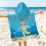 Toalla de playa con capucha personalizada con foto de cara personaje de dibujos animados de buceo regalo de vacaciones en la piscina para niños