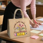 Personalizzato Matita Libri Fiori Juta Tote Bag con nome Grande stoccaggio Viaggio Accessorio Festa Compleanno Regalo per le donne