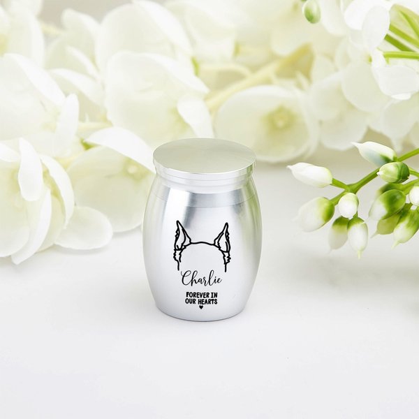 Personalised Forever In Our Hearts Line Dog Ears Mini Ashes Urn with Name and Twist-Off Lid Memorial Sympathy Keepsake Gift for Dog Owners