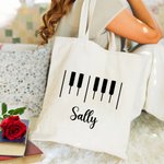 Personalized Piano Keys Durable Large Canvas Bag with Name Teacher's Day Appreciation Birthday Gift for Music Lover Teacher