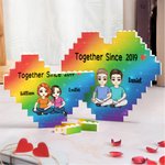 Personalized Together Since Many Years Rainbow Cartoon Character Heart Building Brick Puzzles with Name Home Decor Valentine's Day Gift for Couple