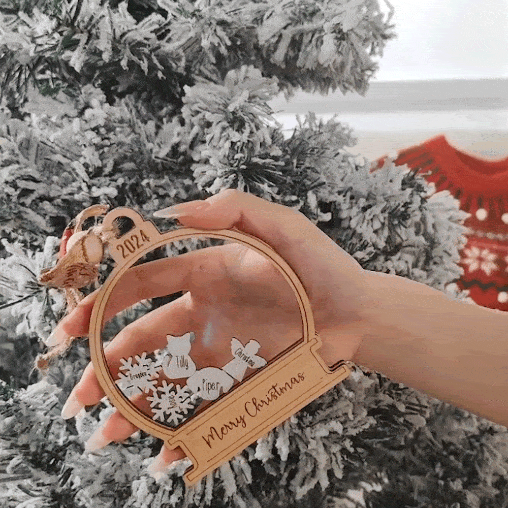 Flocon de Neige Personnalisé Chien Chat Ange 3D Globe de Neige en bois avec 1-10 Noms Année Texte Cadeau de Noël pour Famille Amis
