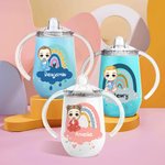 Personalized Rainbow Cloud Cartoon Character 10 oz Insulated Sippy Cup with Name and Handle Baby Shower Birthday Gift for Toddler Kid