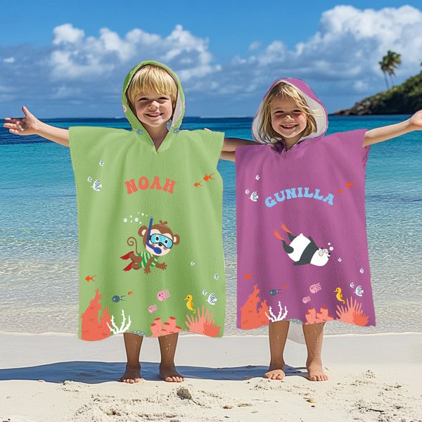 Personifierad mångfärgad dykbjörn kanin djur mjuk snabbtorkande huva strandhandduk med namn strandpool väsentlig födelsedagspresent för barn