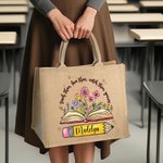 Personalizzato Matita Libri Fiori Juta Tote Bag con nome Grande stoccaggio Viaggio Accessorio Festa Compleanno Regalo per le donne