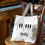Personalized Piano Keys Durable Large Canvas Bag with Name Teacher's Day Appreciation Birthday Gift for Music Lover Teacher